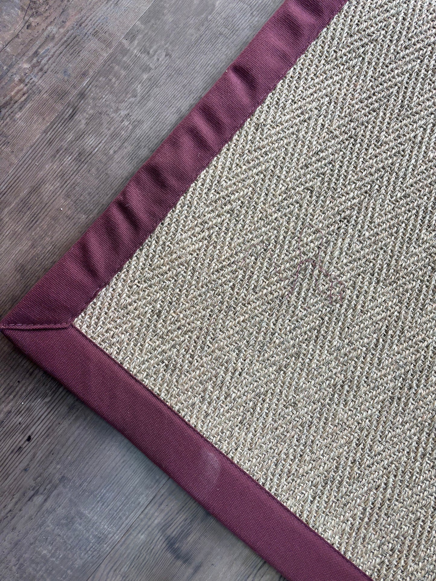 Sisal Herringbone Taped (Burgundy) - 120cm x 180cm